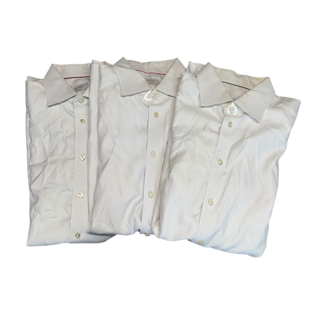 Lot of 3 Eton White Twill Contemporary Fit Dress Shirts 16.5 42 Spread Collar